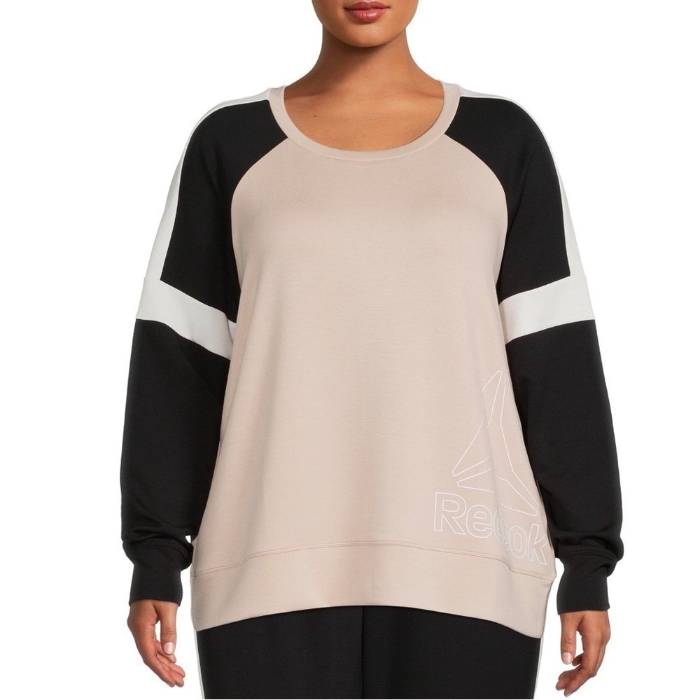 Reebok‎ Women Plus Size 4X Colorblock Raglan Crewneck Mauve Pink  Sweatshirt